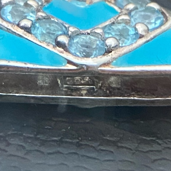 Vintage 925 Signed Blue Topaz CZ Stone Enamel Purse Pendant 3.8g - Picture 13 of 13